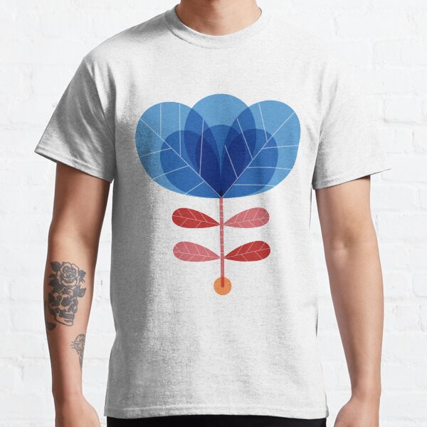 Modern Retro Blue flower pattern Classic T-Shirt