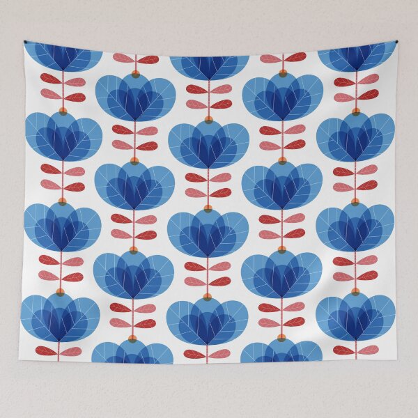 Item preview, Modern Retro Blue flower pattern designed and sold by AnnaPedren.