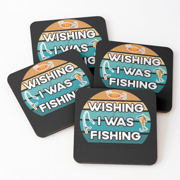 Item preview, Wishing I Was Fishing Retro Sunset Fishing Rod Fish Hooks designed and sold by TheButtonCrew.