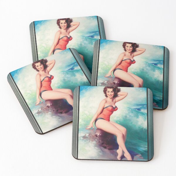 Item preview, Pin-up Girl Posing By The Surf by Bill Medcalf Vintage Pin-Up Girl Art designed and sold by Xzendor7 Digital Art Creations.