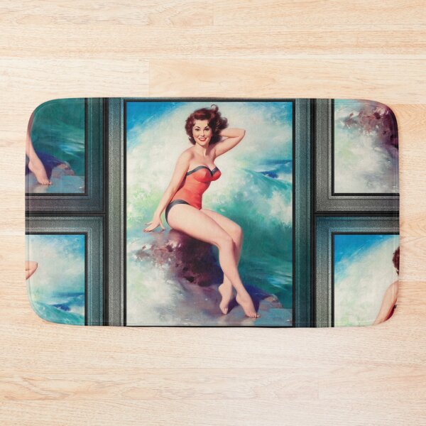 Item preview, Pin-up Girl Posing By The Surf by Bill Medcalf Vintage Pin-Up Girl Art designed and sold by Xzendor7 Digital Art Creations.