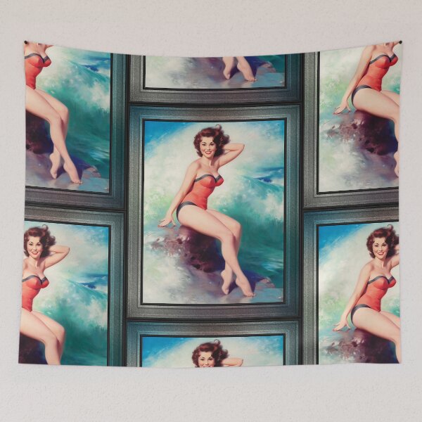 Item preview, Pin-up Girl Posing By The Surf by Bill Medcalf Vintage Pin-Up Girl Art designed and sold by Xzendor7 Digital Art Creations.
