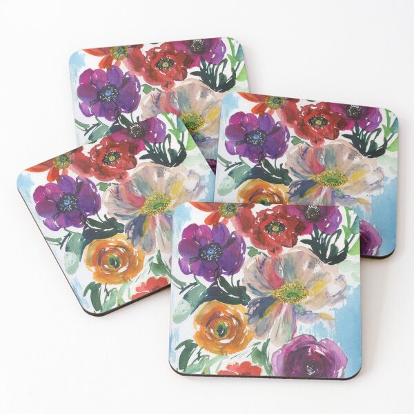 Item preview, colorful flowers in blue designed and sold by kosarandrea.