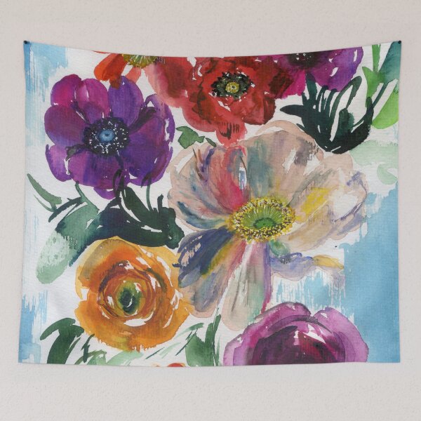 Item preview, colorful flowers in blue designed and sold by kosarandrea.