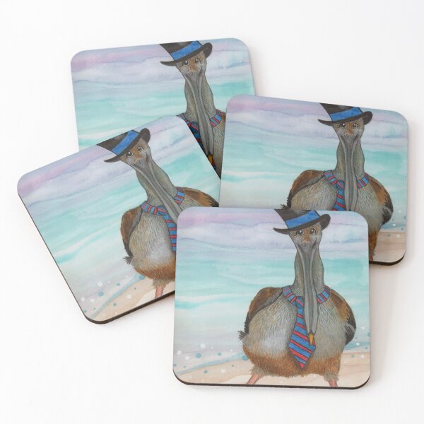 Item preview, Mr. Pelican is wearing his top hat on the beach with a necktie designed and sold by Seaside Dreamer.