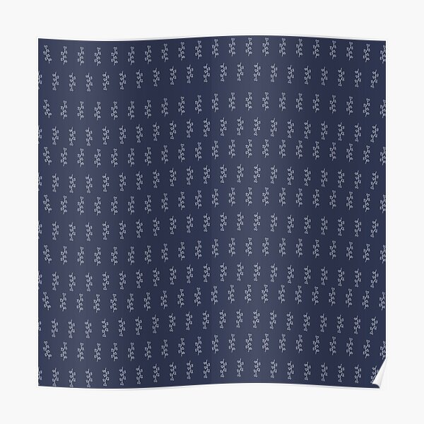 Blue Scandinavian hand drawn vine pattern Poster