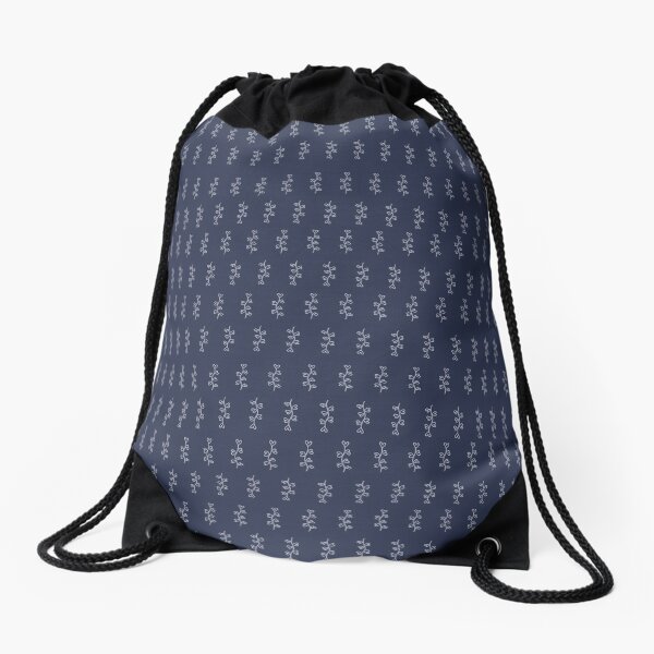 Blue Scandinavian hand drawn vine pattern Drawstring Bag