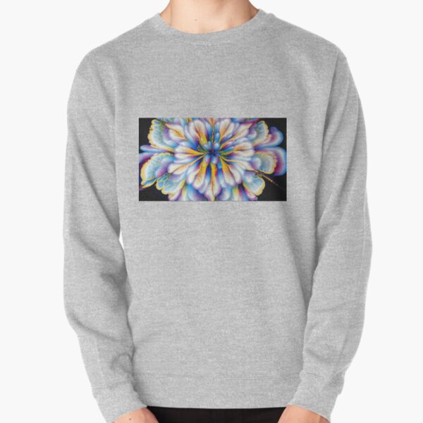 Blue Flower Acrylic Pour Design Pullover Sweatshirt
