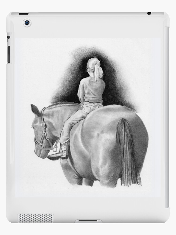 Girl Riding Horseback Pencil Drawing Equine Art Ipad Caseskin By Joyce Geleynse