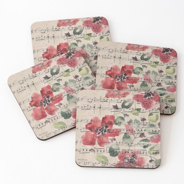 Item preview, Vintage Red Flowers Music Sheet designed and sold by Karlena Lewin Studio.