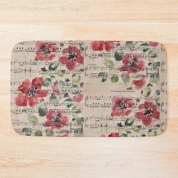 Item preview, Vintage Red Flowers Music Sheet designed and sold by Karlena Lewin Studio.