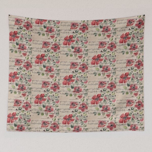Item preview, Vintage Red Flowers Music Sheet designed and sold by Karlena Lewin Studio.