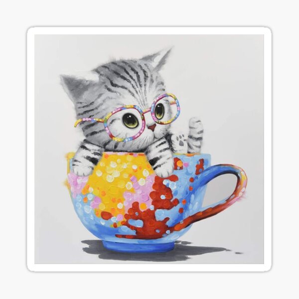 Gato en una taza Pegatina