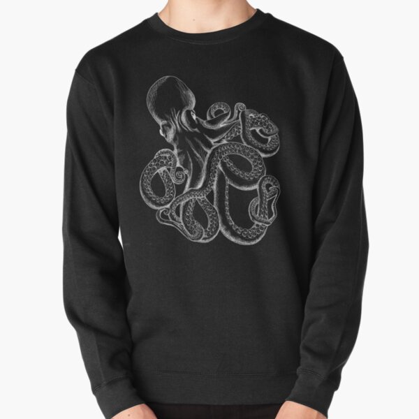 Octopus White Line Art Pullover Sweatshirt