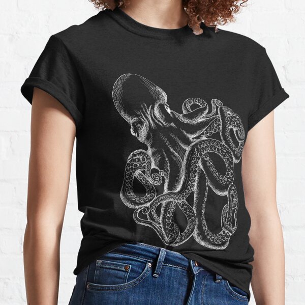 Octopus White Line Art Classic T-Shirt