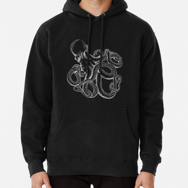 Octopus White Line Art Pullover Hoodie