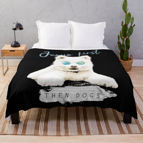Item preview, Jesus First, Then Dogs - White fluffy Samoyed with Sunglasses. designed and sold by TheKingdomAttic.