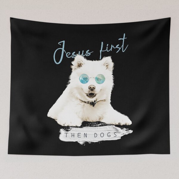 Item preview, Jesus First, Then Dogs - White fluffy Samoyed with Sunglasses. designed and sold by TheKingdomAttic.