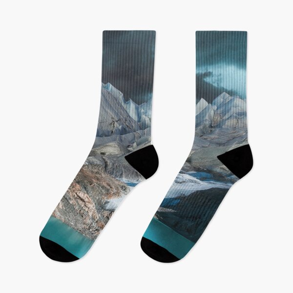 Item preview, Silver mountains dream land Rock white, teal blue lake and clouds designed and sold by August-E.