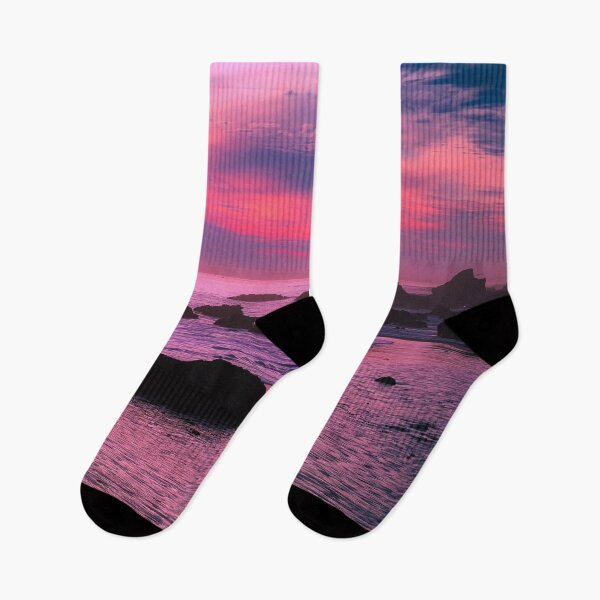 Item preview, Malibu pink aesthetic, dark shiny sky, sunrise, purple pink sky, rocks beach side designed and sold by August-E.