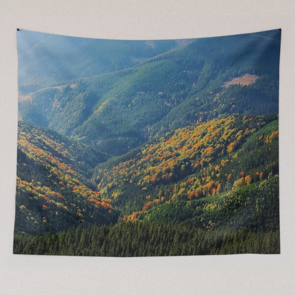 Item preview, Wild garden hillside sunrise, meadow mountains, green forest designed and sold by August-E.