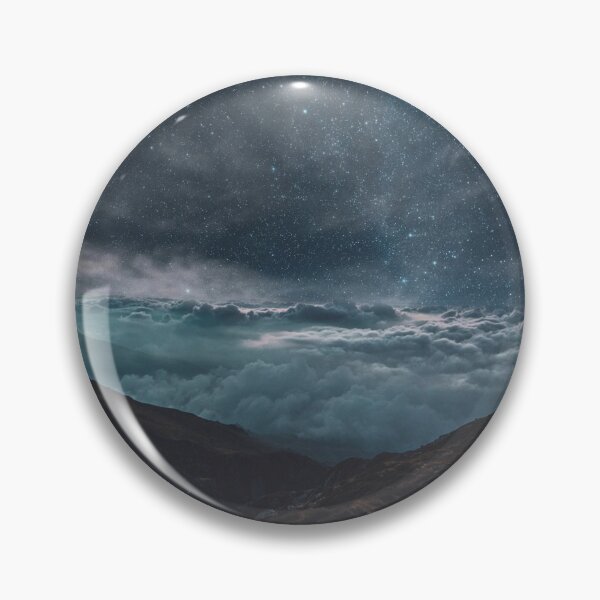Item preview, Aurora black mountains, shiny starry midnight dark sky, dark blue, above the clouds hills designed and sold by August-E.