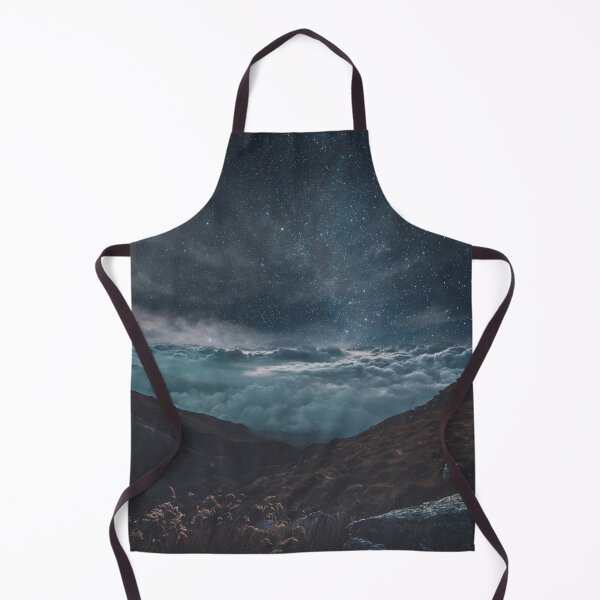 Item preview, Aurora black mountains, shiny starry midnight dark sky, dark blue, above the clouds hills designed and sold by August-E.