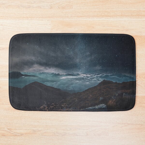 Item preview, Aurora black mountains, shiny starry midnight dark sky, dark blue, above the clouds hills designed and sold by August-E.