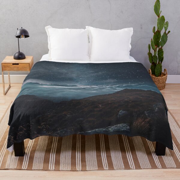 Item preview, Aurora black mountains, shiny starry midnight dark sky, dark blue, above the clouds hills designed and sold by August-E.
