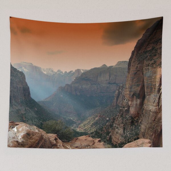 Item preview, Travel view, rocky mountains, orange sky, wild forest designed and sold by August-E.