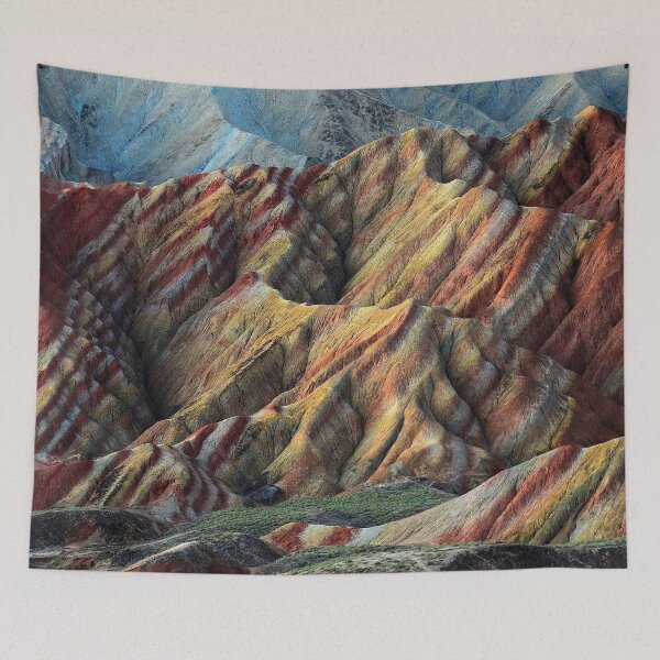 Item preview, Badland, acid mountains, color shaded rich valley summit, red, white, brown, orange, yellow, dry desert designed and sold by August-E.