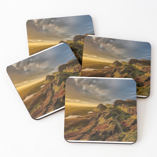 Item preview, Rocky plateau, forest green wild mountains, bright blue yellow sky, sunrise shine designed and sold by August-E.