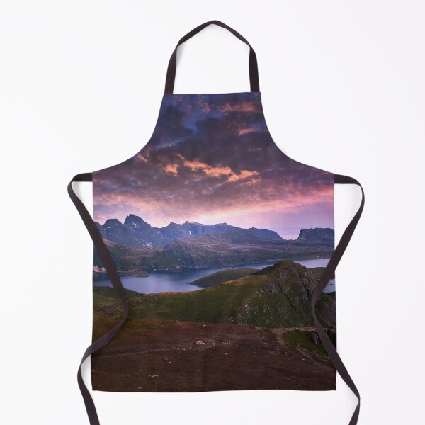 Item preview, Purple pink sky, Rocky plateau, forest green wild mountains, dark blue sky, river side designed and sold by August-E.