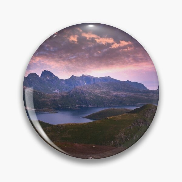 Item preview, Purple pink sky, Rocky plateau, forest green wild mountains, dark blue sky, river side designed and sold by August-E.