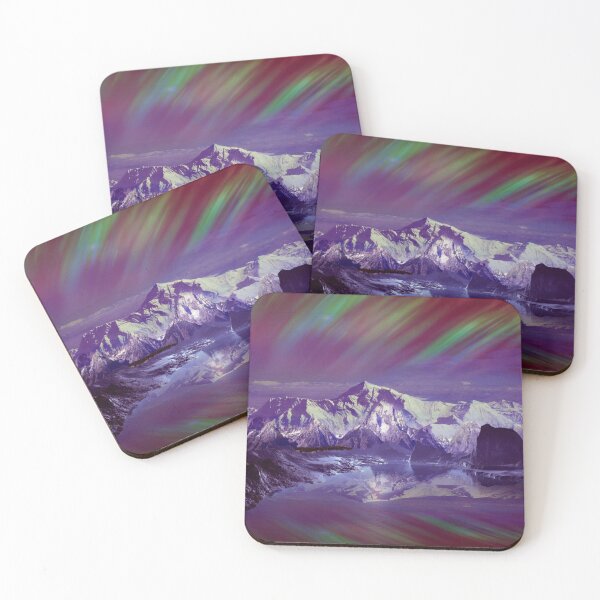 Item preview, Aurora rainbow flash sky, snow mountains Alaska, shiny midnight dark sky, violet, purple, green, blue, pink, cosmo  designed and sold by August-E.