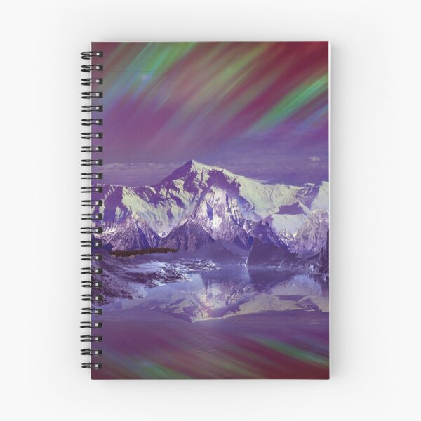 Item preview, Aurora rainbow flash sky, snow mountains Alaska, shiny midnight dark sky, violet, purple, green, blue, pink, cosmo designed and sold by August-E.