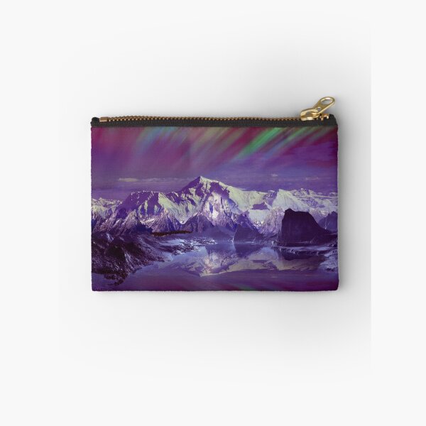 Item preview, Aurora rainbow flash sky, snow mountains Alaska, shiny midnight dark sky, violet, purple, green, blue, pink, cosmo  designed and sold by August-E.