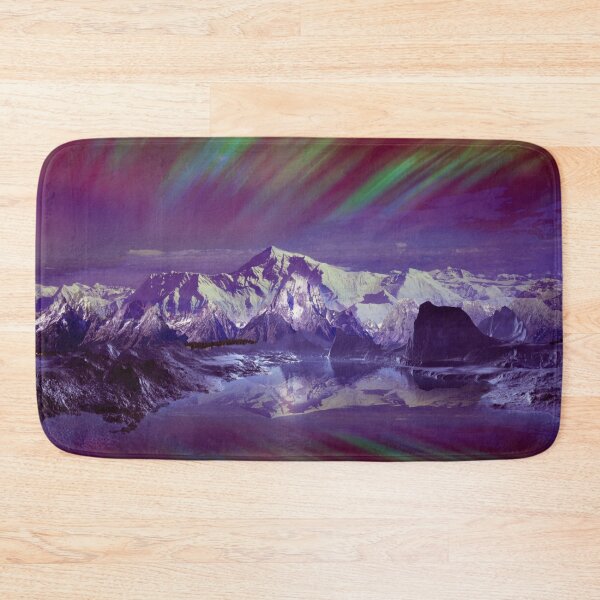 Item preview, Aurora rainbow flash sky, snow mountains Alaska, shiny midnight dark sky, violet, purple, green, blue, pink, cosmo designed and sold by August-E.