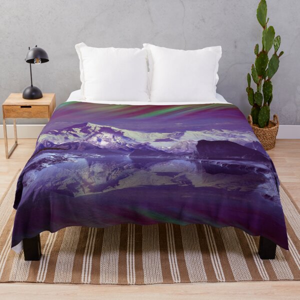 Item preview, Aurora rainbow flash sky, snow mountains Alaska, shiny midnight dark sky, violet, purple, green, blue, pink, cosmo designed and sold by August-E.