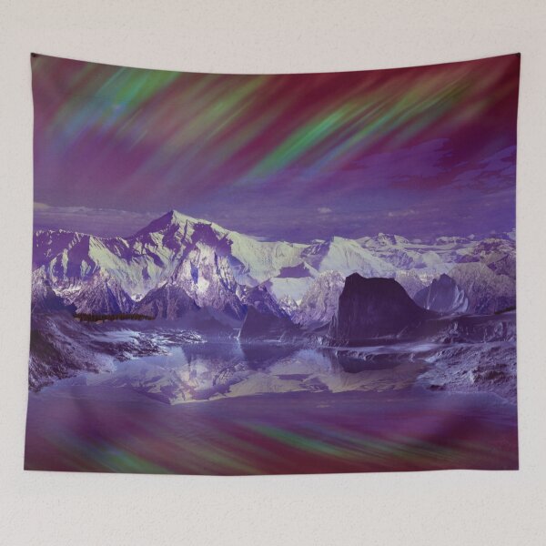 Item preview, Aurora rainbow flash sky, snow mountains Alaska, shiny midnight dark sky, violet, purple, green, blue, pink, cosmo designed and sold by August-E.