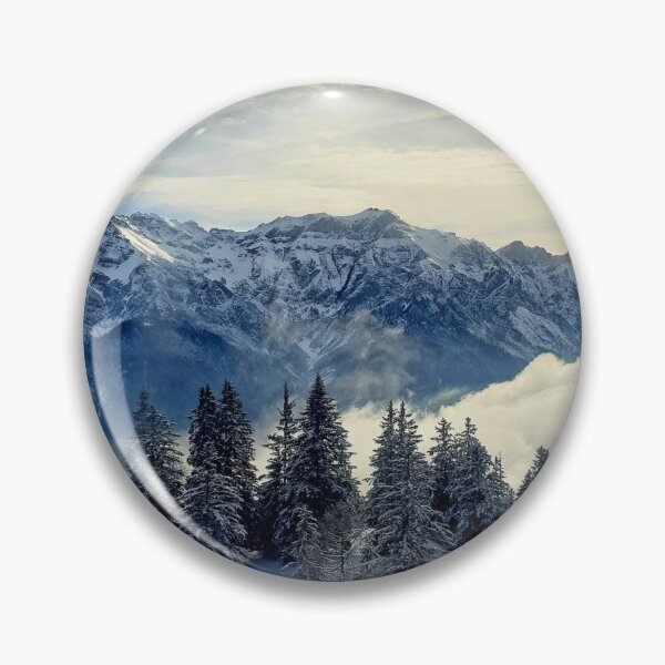 Item preview, Shiny silver mountains, bright blue white shiny sky, snow pines forest, snow winter mountains, Iceland designed and sold by August-E.