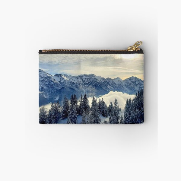 Item preview, Shiny silver mountains, bright blue white shiny sky, snow pines forest, snow winter mountains, Iceland designed and sold by August-E.