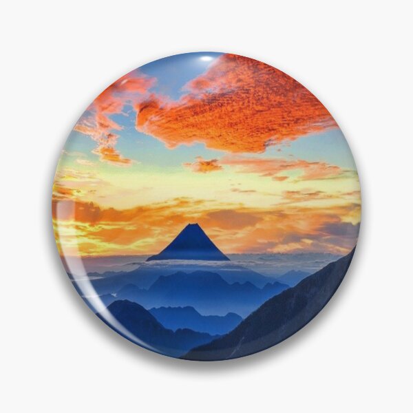 Item preview, Calm sky, Rocky mountains, dark blue, orange, yellow sky, orange clouds, hills silhouette designed and sold by August-E.