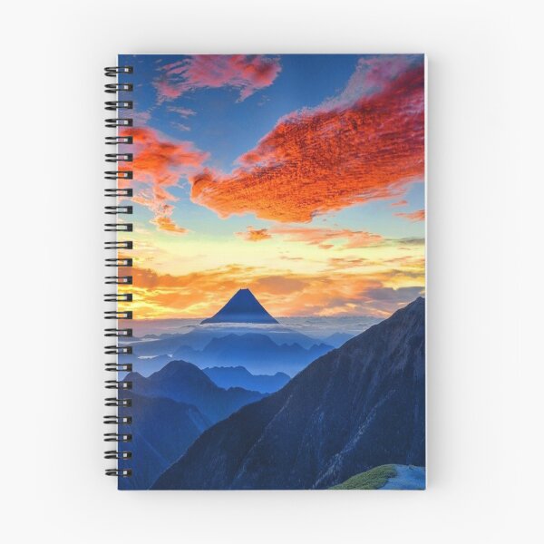Item preview, Calm sky, Rocky mountains, dark blue, orange, yellow sky, orange clouds, hills silhouette designed and sold by August-E.