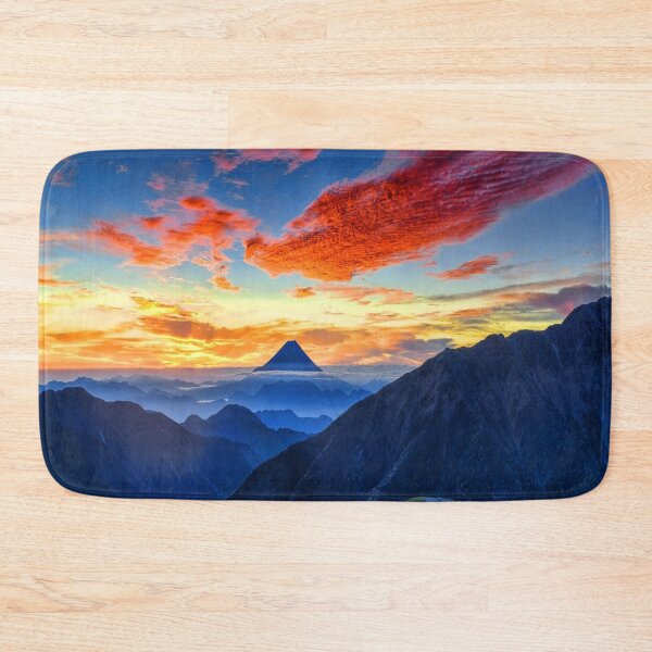 Item preview, Calm sky, Rocky mountains, dark blue, orange, yellow sky, orange clouds, hills silhouette designed and sold by August-E.