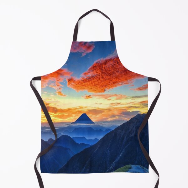 Item preview, Calm sky, Rocky mountains, dark blue, orange, yellow sky, orange clouds, hills silhouette designed and sold by August-E.