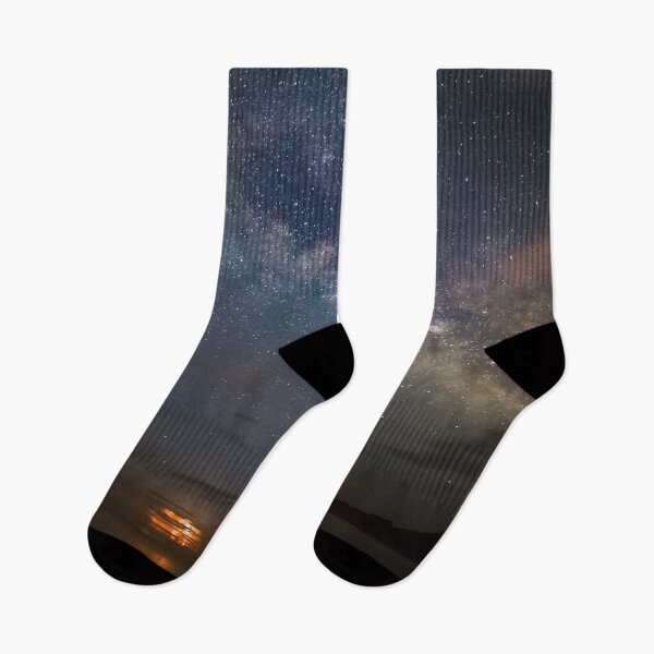 Item preview, Aurora black river sunset, shiny starry midnight dark sky, dark blue, above the clouds designed and sold by August-E.
