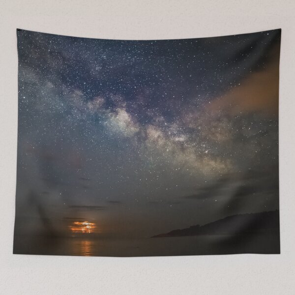 Item preview, Aurora black river sunset, shiny starry midnight dark sky, dark blue, above the clouds designed and sold by August-E.