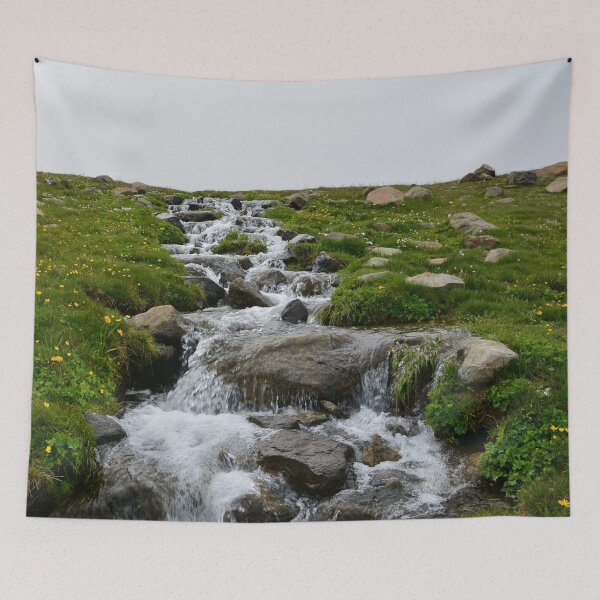 Item preview, Wild garden valley, steep river boulder, green forest, autumn break, yellow flowers, summer vibes designed and sold by August-E.