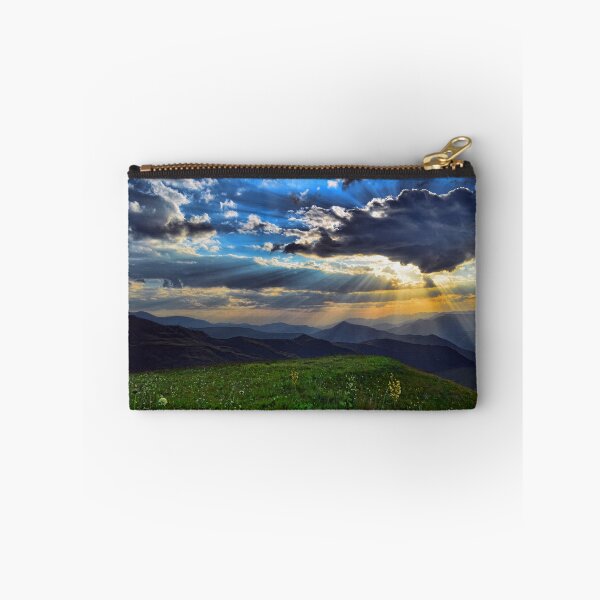 Item preview, Wild flowers garden valley, forest green, autumn break, shiny blue sunrise clouds, yellow flowers, summer vibes designed and sold by August-E.